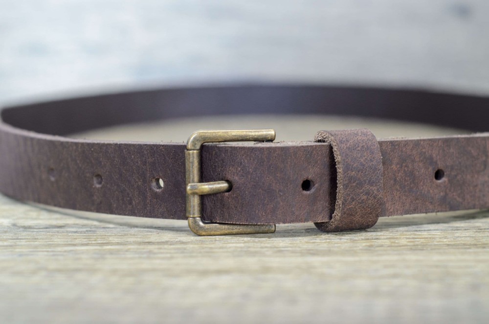 Ashford Ridge 34mm Full Hide Leather Belt - Made In England, Brass Buckle (Vintage Brown)