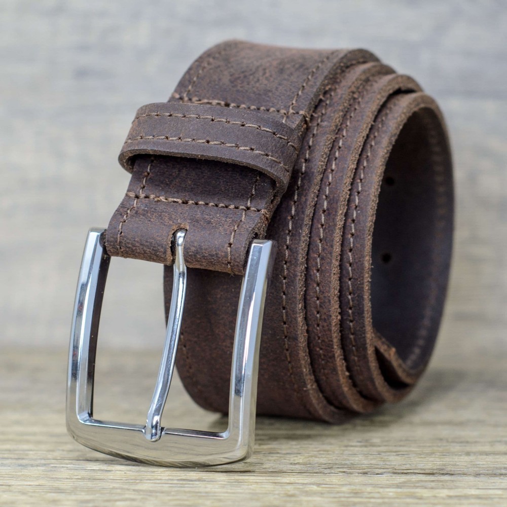Ceinture En Cuir MUSTANG Classique - Marron Foncé - Largeur 4 Cm - Taille Ajustable W115