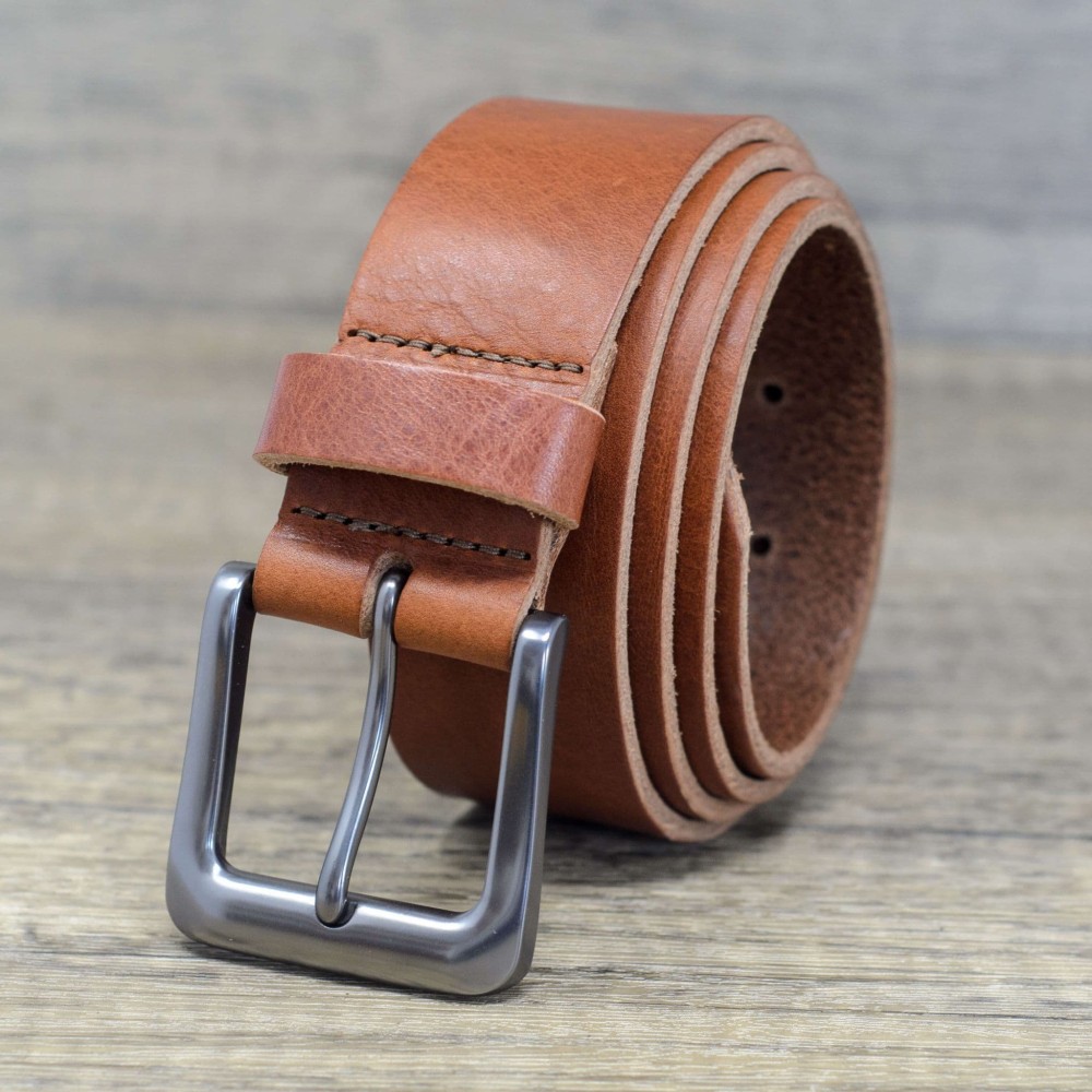 40mm Italian Real Full Grain Mens Leather Belt - Dark Tan - Ashford Ridge