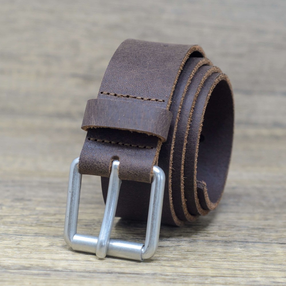 40mm Real Full Grain Mens Leather Belt with Roller Buckle