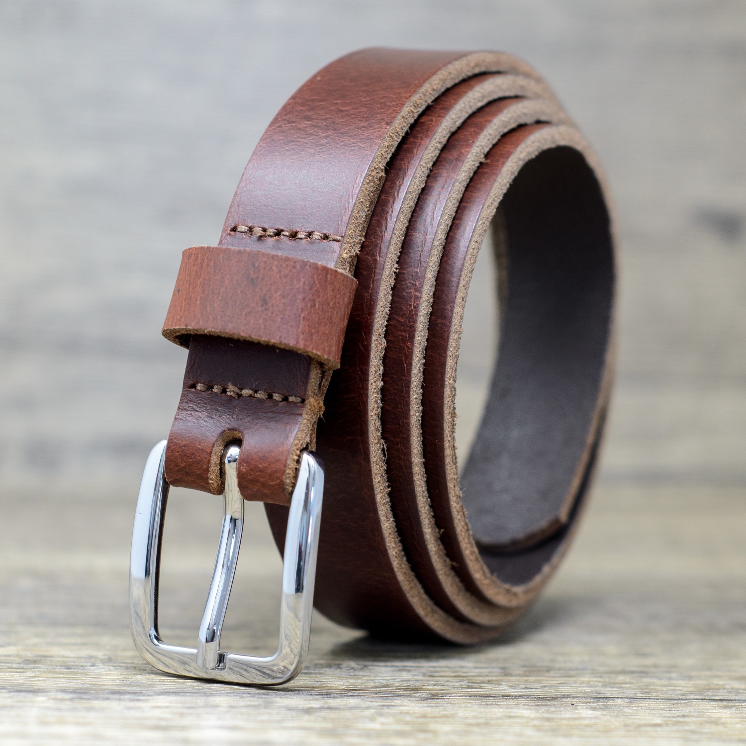 Italian 25mm Real Full Grain Leather Belt with Silver Buckle 
