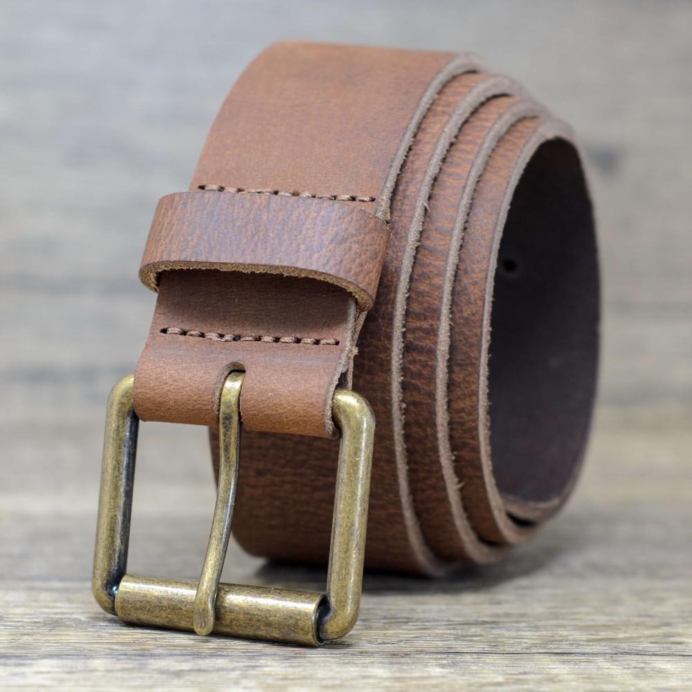 40mm Italian Real Full Grain Mens Leather Belt with Brass Colour