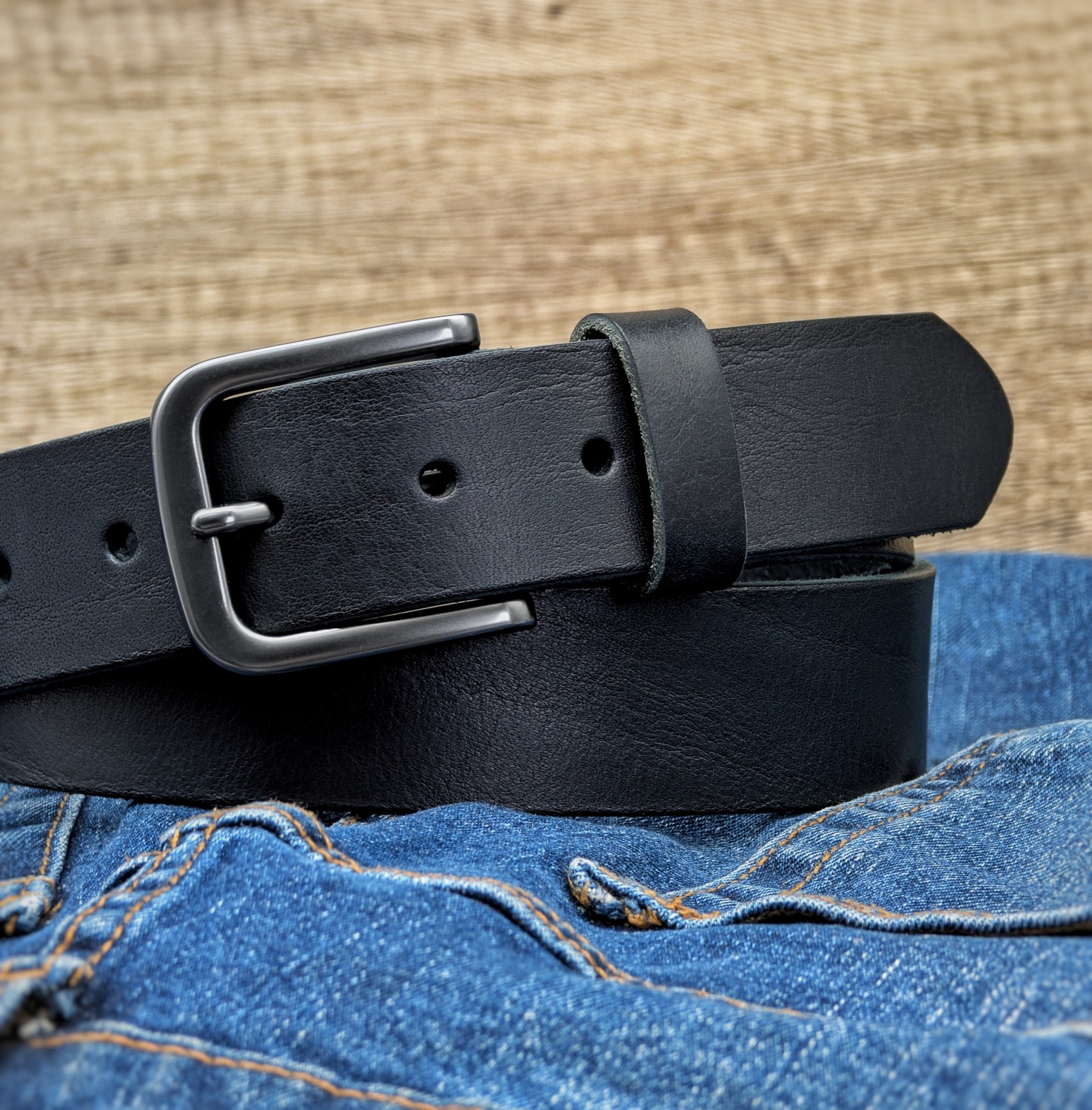 CUIR VERITABLE 35”. MADE IN FRANCE  BLACK LEA.BELT Buy Black Leather Belt | France Flag Colors | Gift Idea for Him main image 3