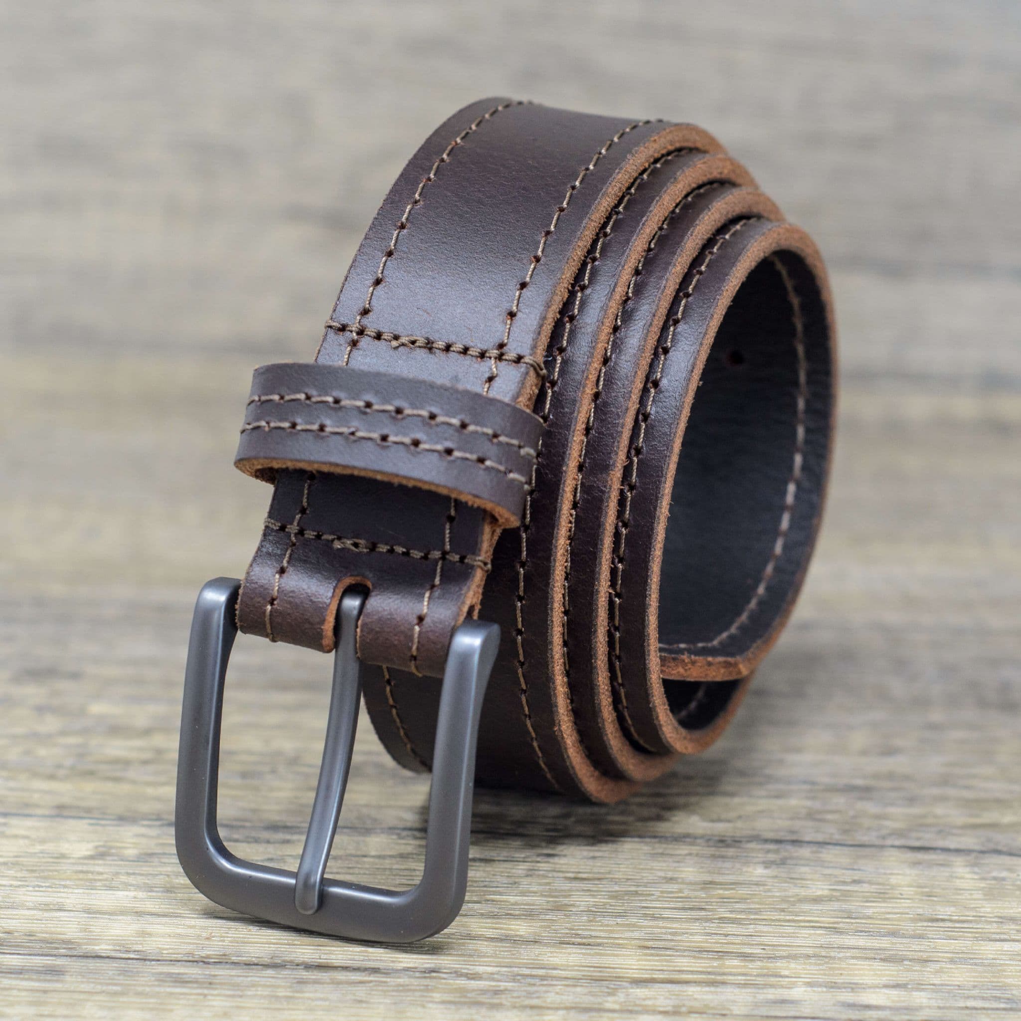 35mm Edge Stitched Real Full Grain Leather Belt Brown Ashford