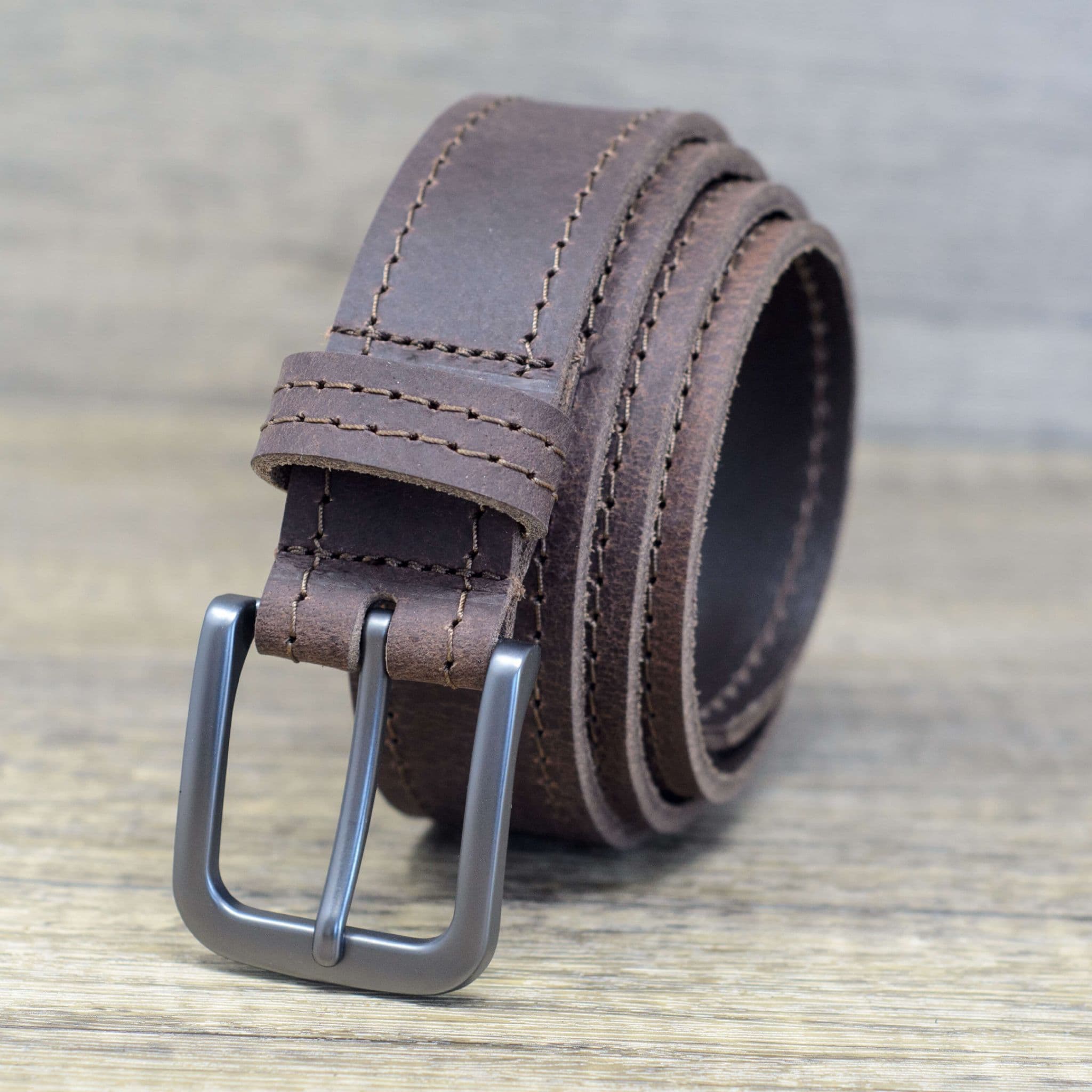 35mm Edge Stitched Real Full Grain Leather Belt - Vintage Brown
