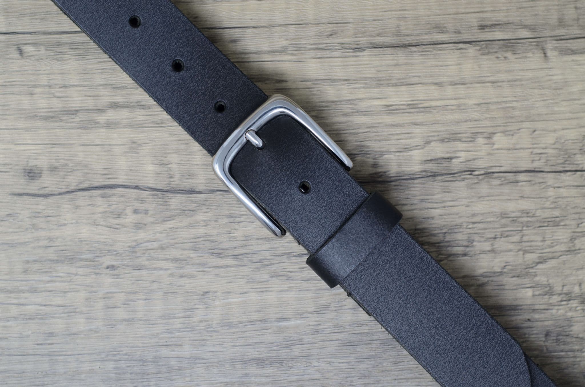 35mm Full Grain Real Leather Belt with Silver Rounded Buckle - Black ...