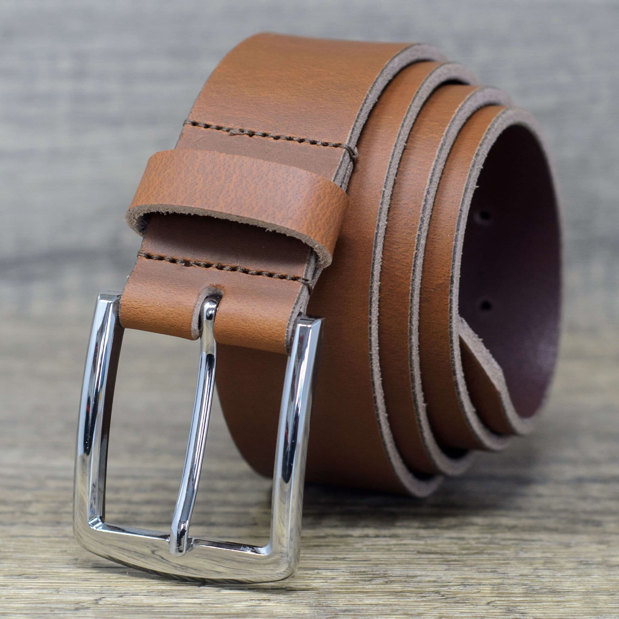 40mm Real Full Grain Mens Leather Belt with Silver Colour Buckle