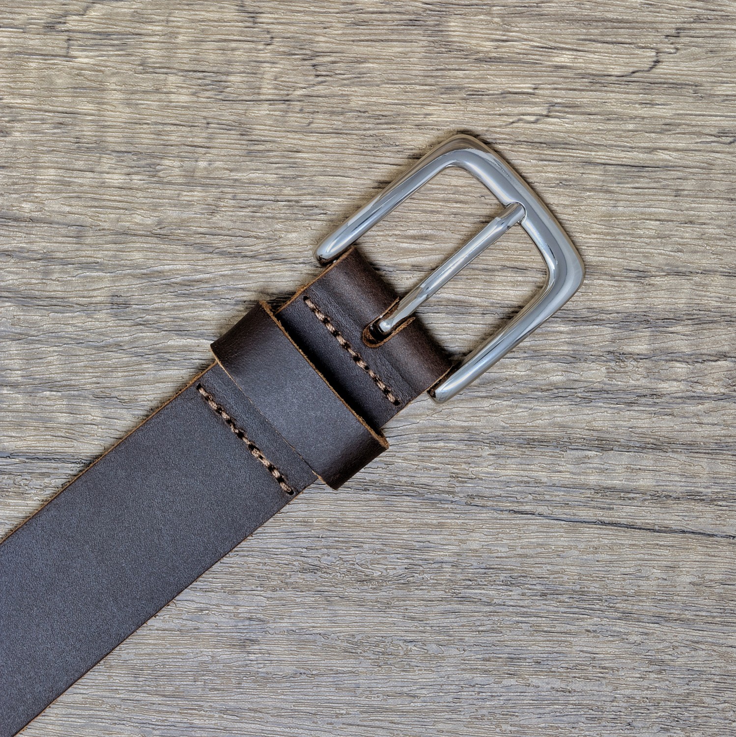 HLA - 35mm Full Grain Real Leather Belt with Silver Rounded Buckle ...
