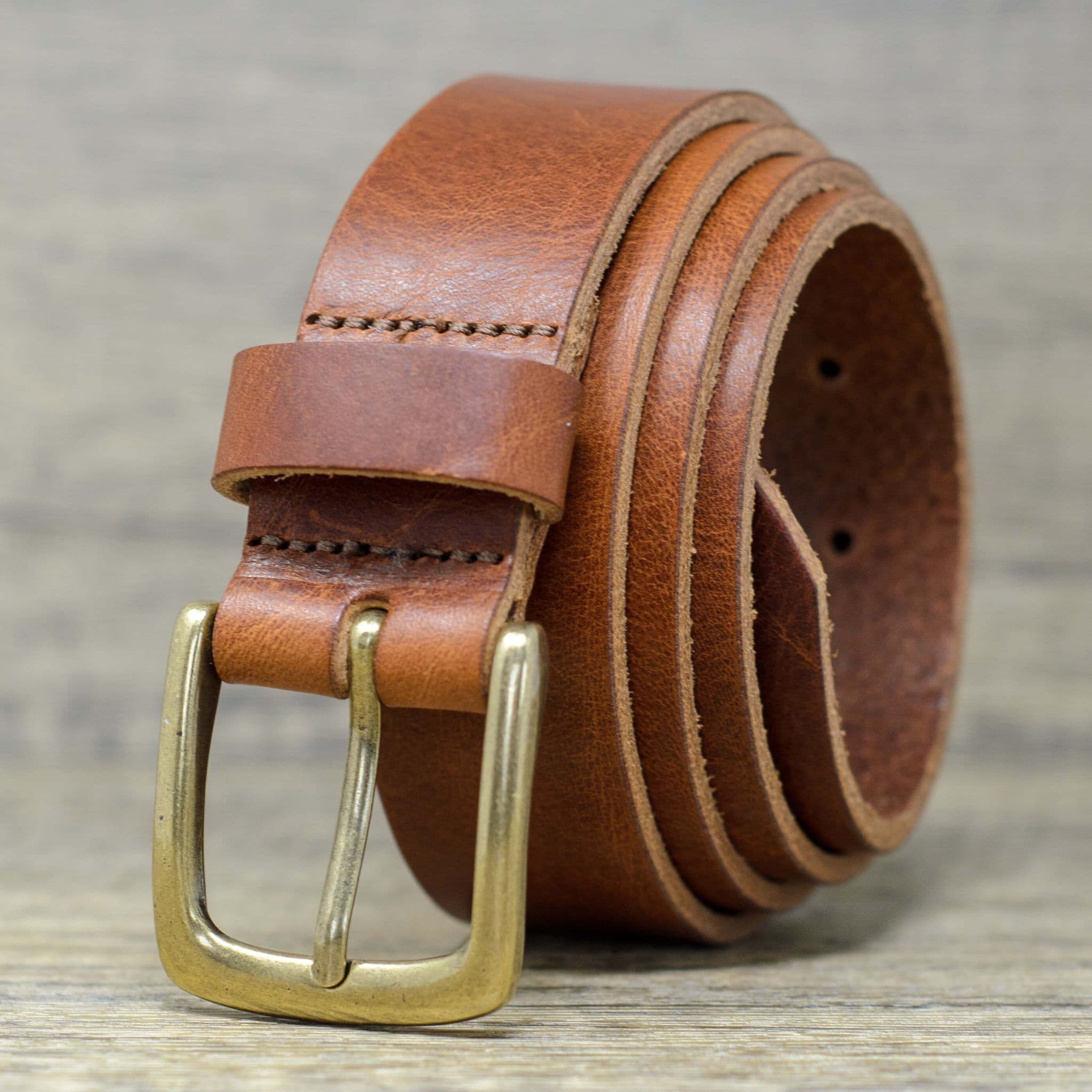 Italian 35mm Real Leather Belt with Brass Colour Buckle Tan