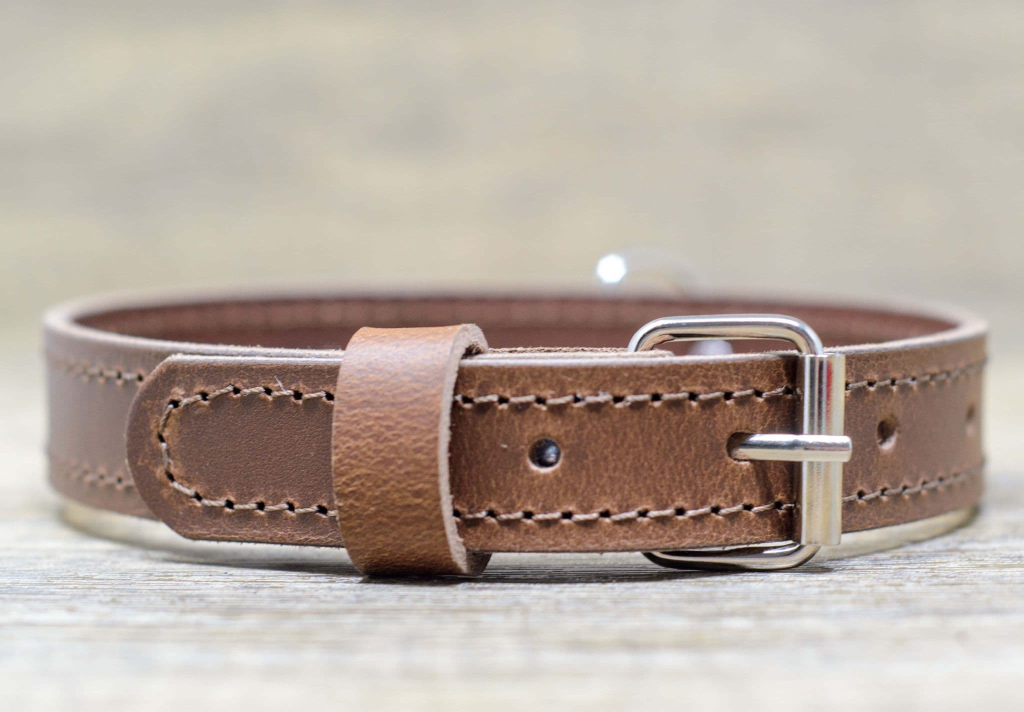Personalised Full Grain Real Leather Stitched Dog Collar - Tan ...