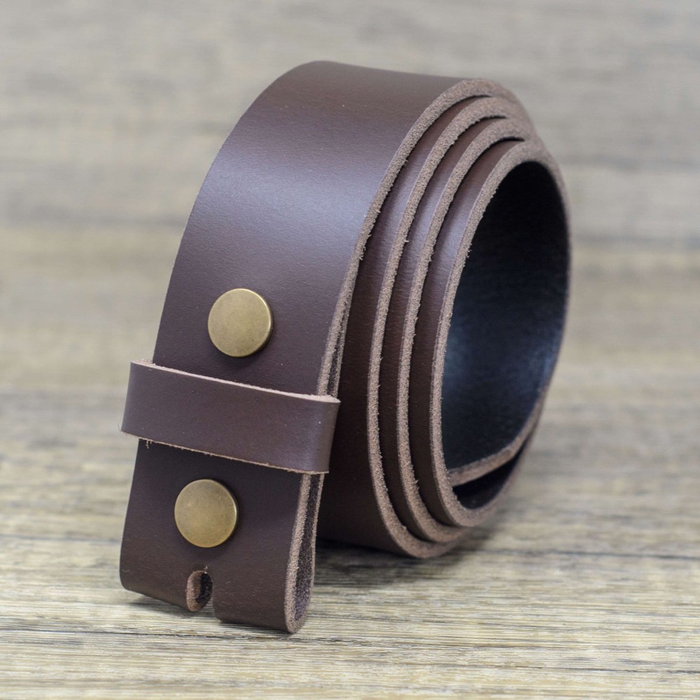Mens 40mm Full Grain Real Leather Press Stud Snap Belt - Antique