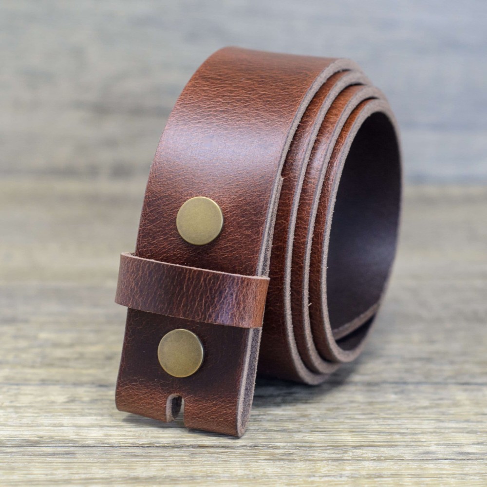 Mens 40mm Full Grain Real Leather Press Stud Snap Belt - Antique