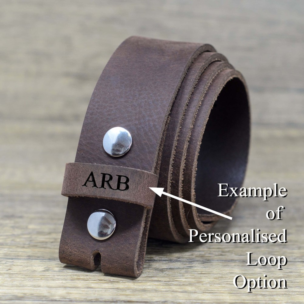 Mens 40mm Full Grain Real Leather Press Stud Snap Belt Vintage